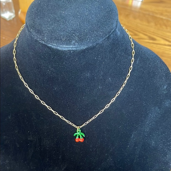 Madewell Gold Necklace with Red and Green Cherry Pendant - Picture 3 of 4